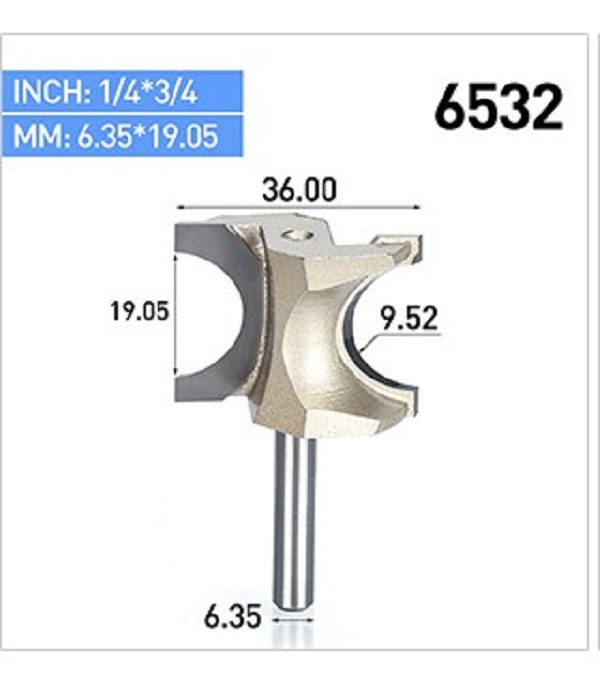 Fresa Moldurera Vástago 1/4 x R9.5 x 19.5 (1 pcs) Carburo de Tungsteno