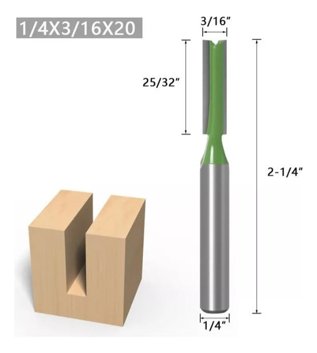 Fresa Recta Madera Vástago 1/4×3/16