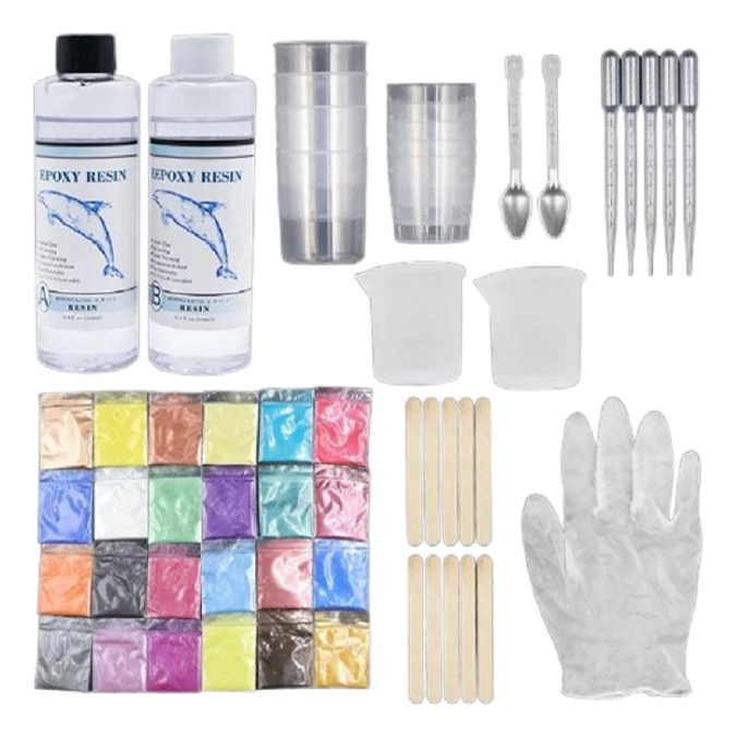 Resina Epóxica Kit Iniciación Mica 55pcs 1.1 408ml