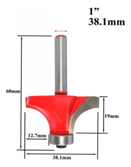 Fresa Madera Cuarto Rodon 1/2, 12.7mm Vástago 6mm 1pc