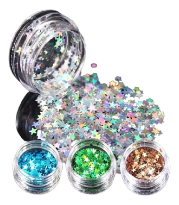 Set 14 Estrellas Flake Holográficas Uñas Ojos Cuerpo