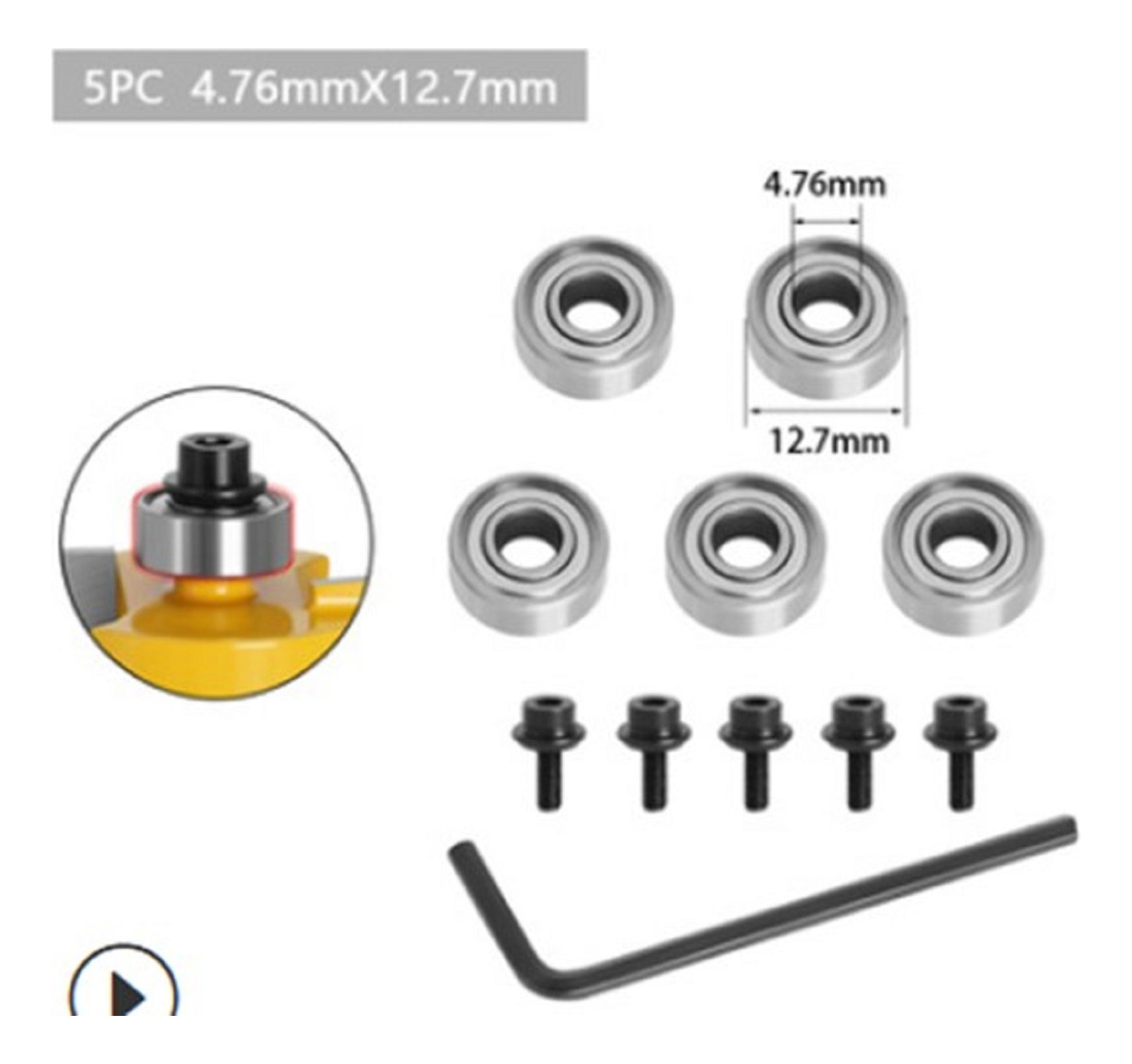 Rodamiento Fresa Madera 4.75 X 1/2 5un Con Llave Y Tornillos