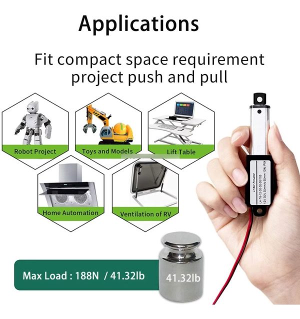 Mini Actuador Lineal Dc 12v 188n Extensión 10cm. Largo 15.5c - Imagen 3