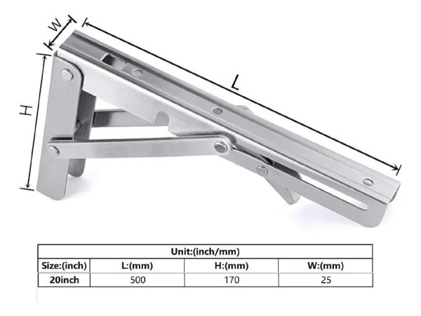 Bisagras Escuadra Soporte Estante Repisa Plegable 50cm 1par - Imagen 2