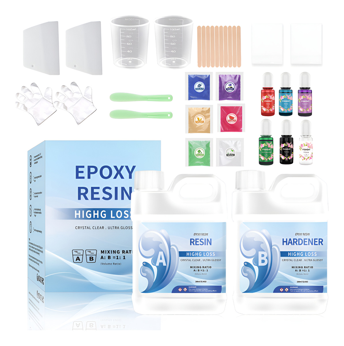 Resina Epóxica Cristal Kit Iniciación 34pcs 1.1 500ml
