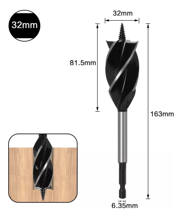 Broca Madera Bigas Helicoidal Vástago Taladro 5pcs 26 A 35mm - Imagen 3