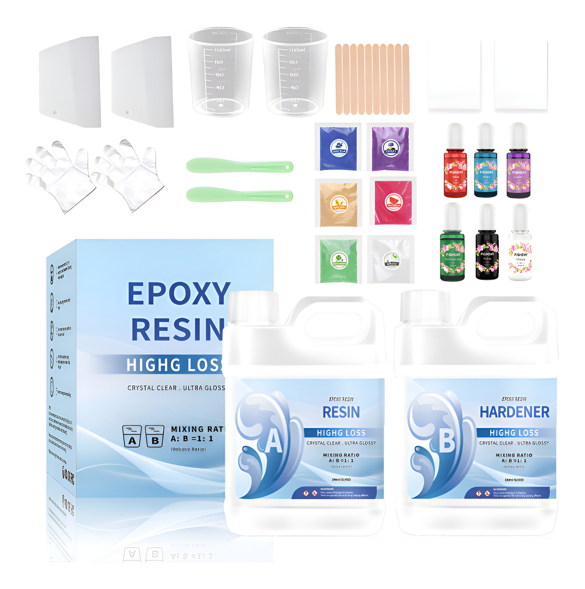 Kit Iniciación Resina Epóxica Cristal 1:1 34pcs 500ml
