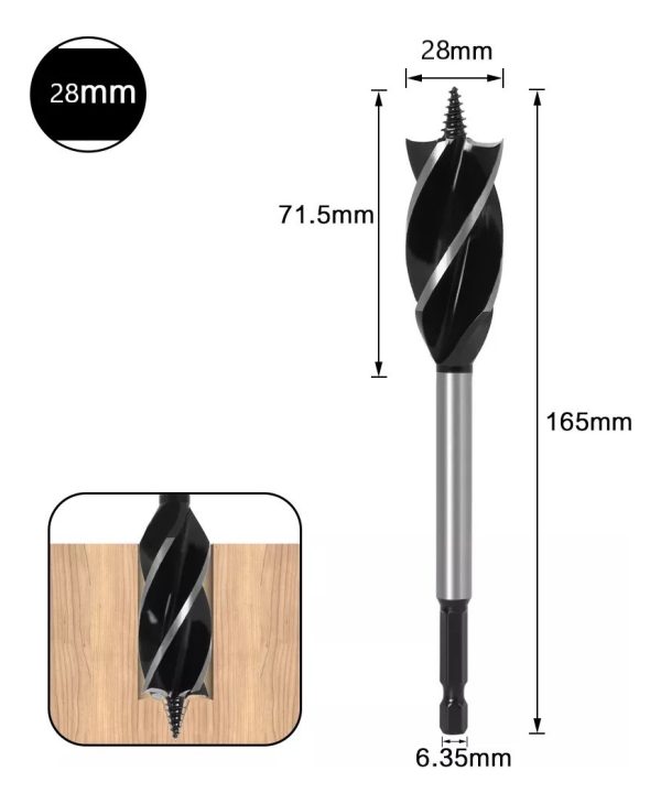Broca Madera Bigas Helicoidal Vástago Taladro 5pcs 26 A 35mm - Imagen 6