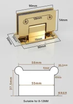 Bisagra Puerta Shower Vidrio 8 A 12m Muro A Vidrio 2un 90° - Imagen 3