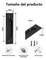 24u Asa Rectangular Negra Embutida Puerta Corredera 12x4cm - Imagen 4