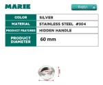 Pack 6u Tirador Embutido Redondo Manill Asa Ac Inox 304 60mm - Imagen 2