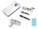 Kit 5pcs Cerradura Bisagra Para Puerta Vidrio Inox Bruñido